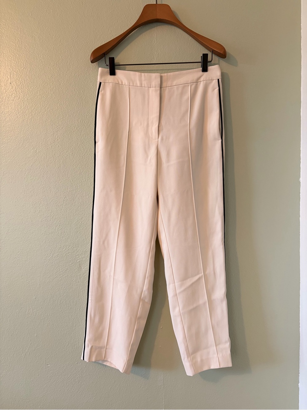 NWT Reiss Cream Cropped Tuxedo Stripe Trousers